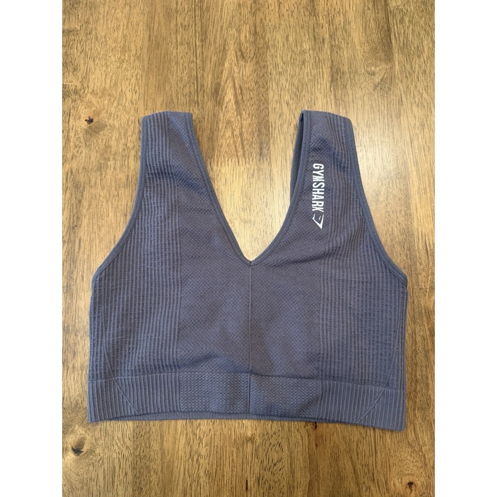 Gymshark Women's Ribbed Seamless V-Neck Sports Bra Blue/Gray Small